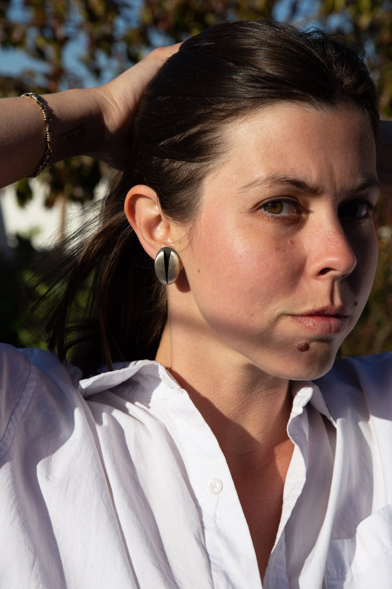 Danica Stamenic Vintage Modernist Scarab Clip-On Earrings Sterling Silver