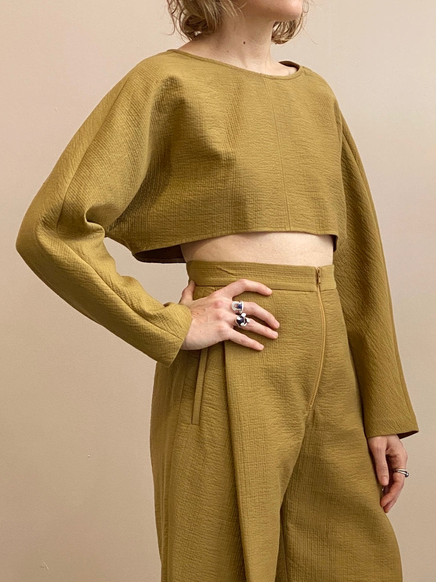 Rachel Comey Labriola Crop Long Sleeve Top Gold Foam Italian