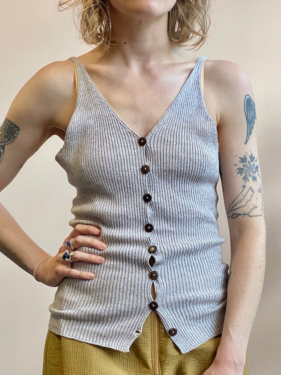 Baserange Oder Sweater Tank Top Undyed Linen Cotton Blend Rib Knit