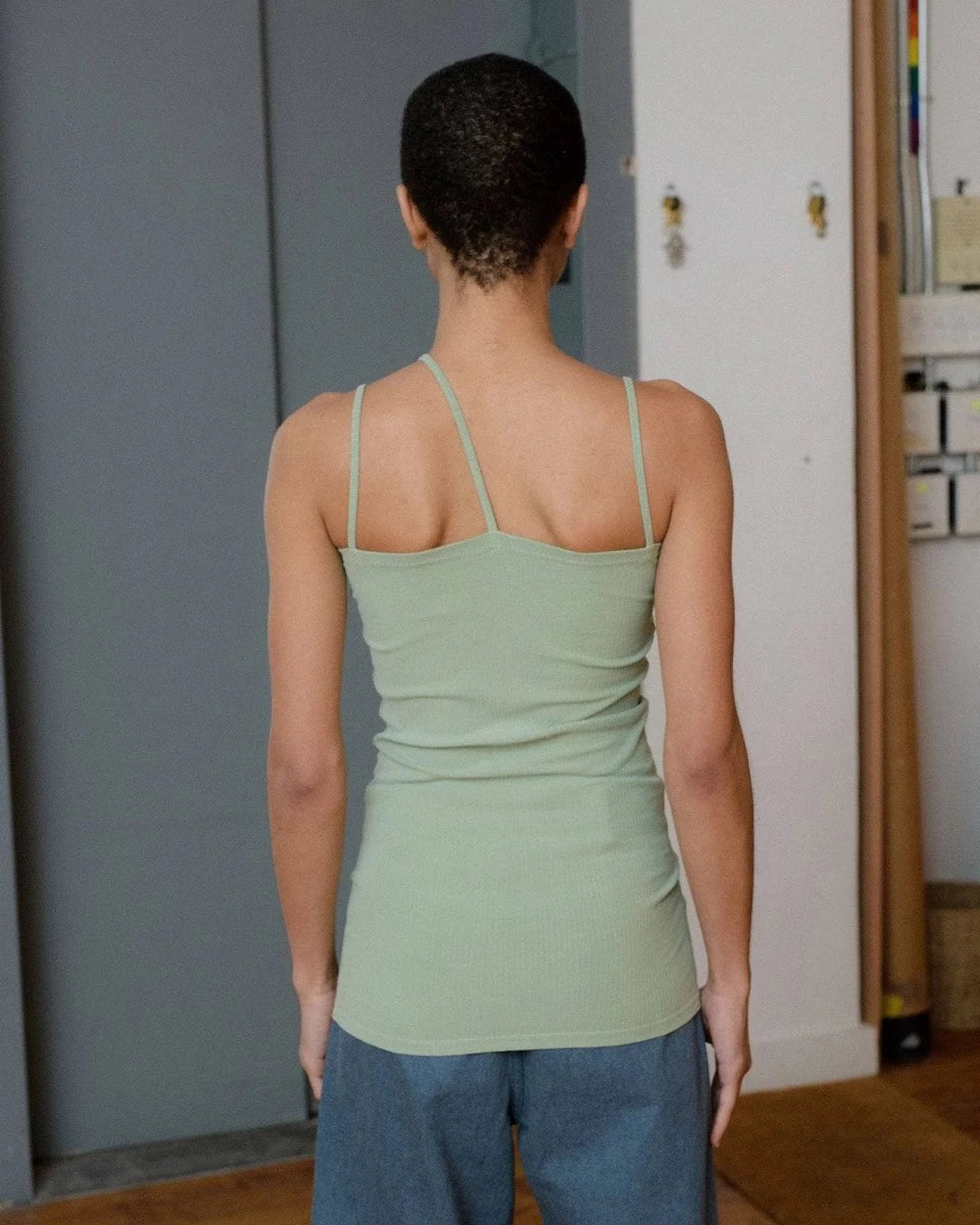 Baserange Nida Tank Top Vegetal Dye Bar Green Organic Cotton