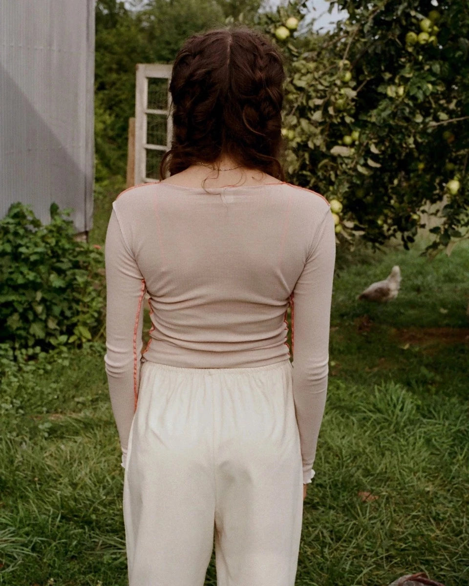 Baserange Organic Cotton Vein Long Sleeve Tee Laut Pink Contrast